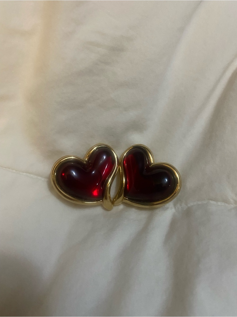 Mango Gold-Tone Earrings with Deep Red Heart Motifs